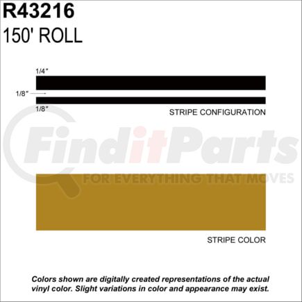Prostripe R43216 Pinstripe 1/2" x 150' Gold Metallic Multistripe Tape, Vinyl, Pressure Sensitive Adhesive