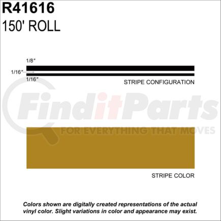 Prostripe R41616 Pinstripe 1/4" x 150' Gold Metallic Multistripe Tape, Vinyl, Pressure Sensitive Adhesive