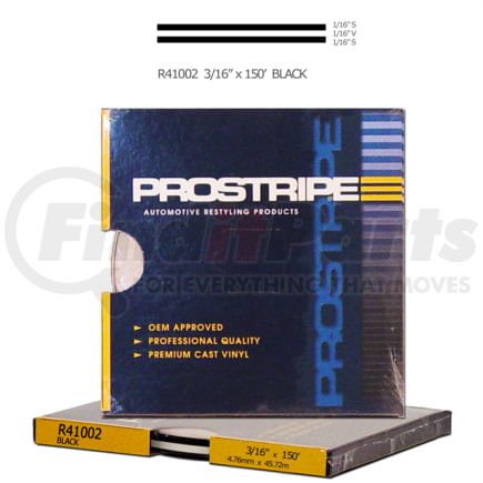 Prostripe R41002 Pinstripe 3/16" x 150' Black Multistripe Tape, Vinyl, Pressure Sensitive Adhesive