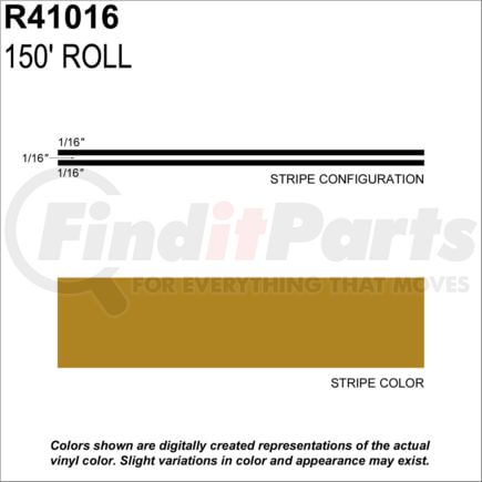 Prostripe R41016 Pinstripe 3/16" x 150' Gold Metallic Multistripe Tape, Vinyl, Pressure Sensitive Adhesive