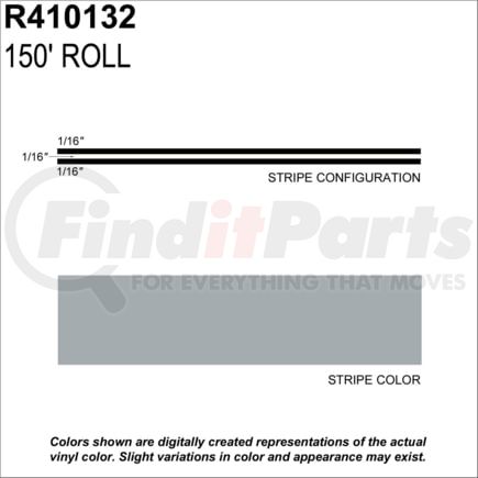 Prostripe R410132 Pinstripe 3/16" x 150' Pewter Metallic Multistripe Tape, Vinyl, Pressure Sensitive Adhesive