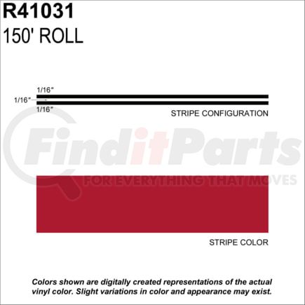 Prostripe R41031 Pinstripe 3/16" x 150' Fire Red Multistripe Tape, Vinyl, Pressure Sensitive Adhesive