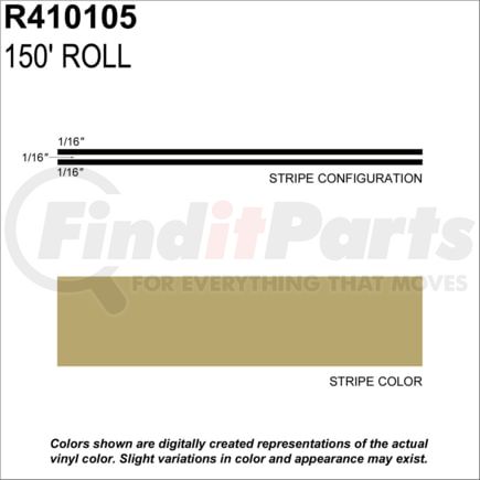Prostripe R410105 Pinstripe 3/16" x 150' Lt Gold Metallic Multistripe Tape, Vinyl, Pressure Sensitive Adhesive