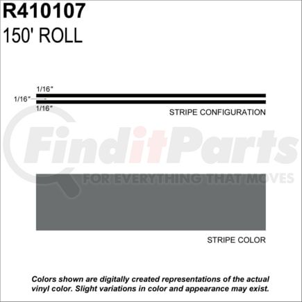 Prostripe R410107 Pinstripe 3/16" x 150' Gunmetal Metallic Multistripe Tape, Vinyl, Pressure Sensitive Adhesive