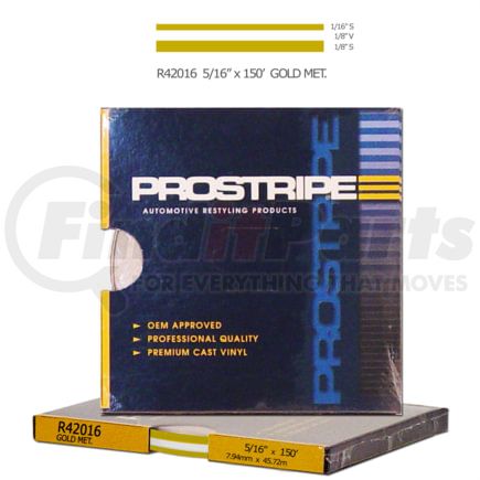 Prostripe R42016 Pinstripe 5/16" x 150' Gold Metallic Multistripe Tape, Vinyl, Pressure Sensitive Adhesive