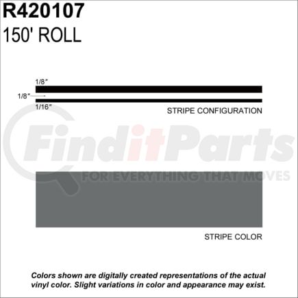 Prostripe R420107 Pinstripe 5/16" x 150' Gunmetal Metallic Multistripe Tape, Vinyl, Pressure Sensitive Adhesive