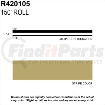Prostripe R420105 Pinstripe 5/16" x 150' Light Gold Metallic Multistripe Tape, Vinyl, Pressure Sensitive Adhesive