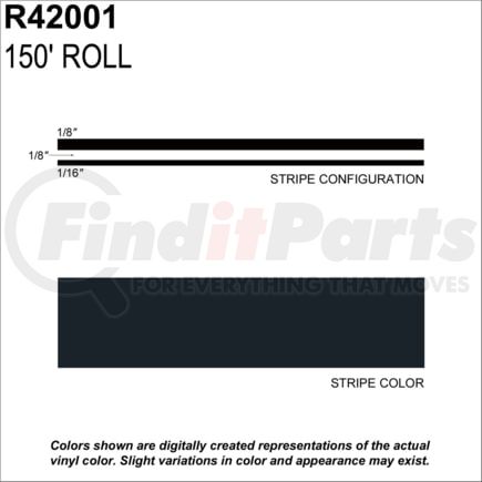 Prostripe R42001 Pinstripe 5/16" x 150' Md Dark Char Metallic Multistripe Tape, Vinyl, Pressure Sensitive Adhesive