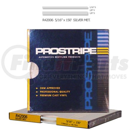 Prostripe R42006 Pinstripe 5/16" x 150' Silver Metallic Multistripe Tape, Vinyl, Pressure Sensitive Adhesive