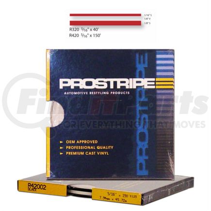 Prostripe R42002 Pinstripe 5/16" x 150' Black Multistripe Tape, Vinyl, Pressure Sensitive Adhesive