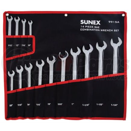 Sunex Tools 9915A AN Wrench Set 14-Piece SAE Combination Wrench Set - Full Polish V-Groove Design