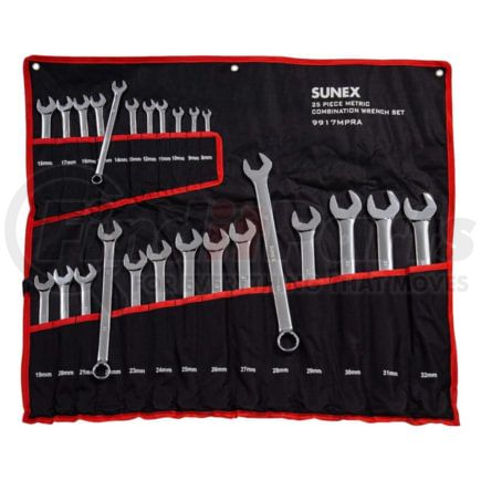 Sunex Tools 9917MPRA Wrench Set 25-Piece Metric Full-Polish V-Groove Combination Wrench Set with 15-Degree Offset Box Ends