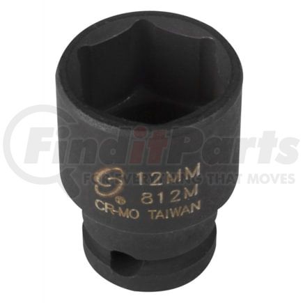 Sunex Tools 812M Socket 12 mm x 1/4" Drive 6-Point Impact Socket in Chrome Molybdenum Alloy Steel with Radius-Corner Design