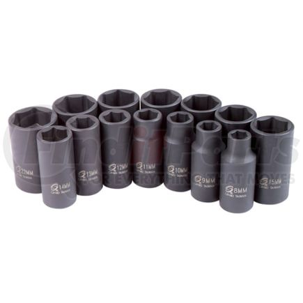 Sunex Tools 3328 Socket Set 14-Piece 3/8 in. Drive Metric Mid-Depth Impact Socket Set in Chrome Molybdenum Steel