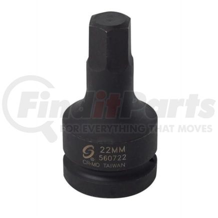 Sunex Tools 560722 Socket 22 mm x 1" Drive Male Hex Bit Impact Socket in Chrome Molybdenum Alloy Steel, Radius-Corner Design