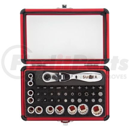 Sunex Tools 9732 Ratchet Cable Puller 44Pc 1/4" Dr Mini Dual Flex Head Ratchet W/ Socket & Bit Set