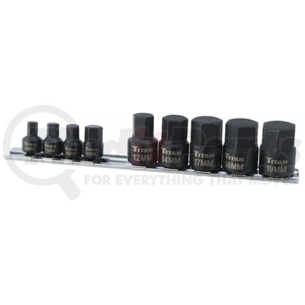 Titan 16141 Drive Socket Storage Rail 9 Pc., 1/4 In. and 3/8 In. Drive Stubby Metric Hex Bit Socket Set Storage Rail