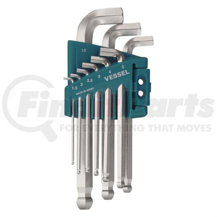 Vessel Tools 8209BPSU Ball Point Hex L-Key Wrench Stubby (Short Type) 9PC. Set No.8209BP-SU