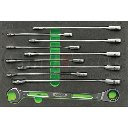 Vim Tools SAR100 Wrench Set 10-Piece Metric Slim Angled 12-Point Ratcheting Wrench Set 10 to 19 mm EVA Foam Tray