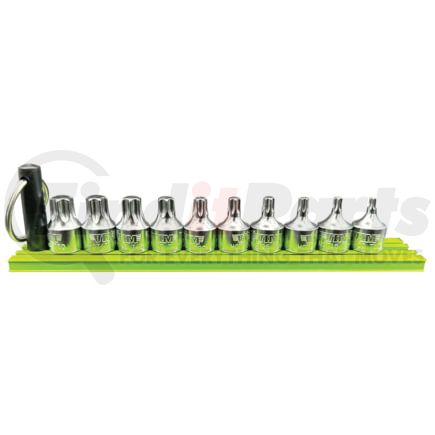 Vim Tools HCT1050A 10 PC. 1/4'' DR. TORX HALF CUT STUBBY DRIVER SET (T10 - T50) W/ 6'' GREEN MAGRAIL