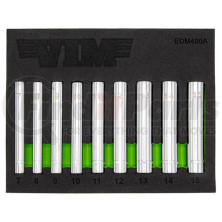 Vim Tools EDM400A Socket Set 9-Piece Metric Extra Deep 6-Point Bumper Socket Set 1/4 In. Square Drive Rail