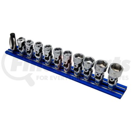 Vim Tools DDSUJM400 Magnetic Tool Holder 10-Piece Low Profile Dual Drive Spring Loaded Universal Joint Metric Socket Set Rail