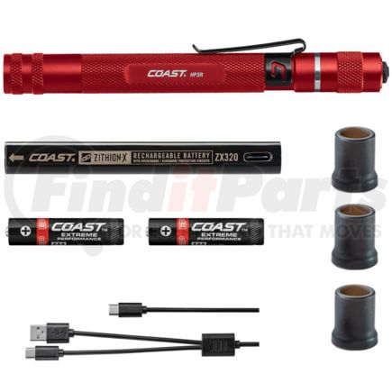 Coast 21517 HP3R Rechargeable Focusing Penlight, Red