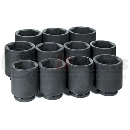 Grey Pneumatic 9011D Socket Set 11-Piece, 1" Drive 6-Point, 3-1/8" to 4-1/2" Deep Length, Impact Socket, with Metal Case