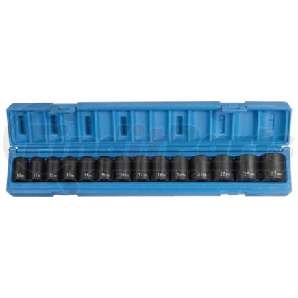 Grey Pneumatic 1412M Socket Set 14-Piece, 1/2" Drive 6-Point Size, Standard Length, Metric Impact Socket Set, with Case