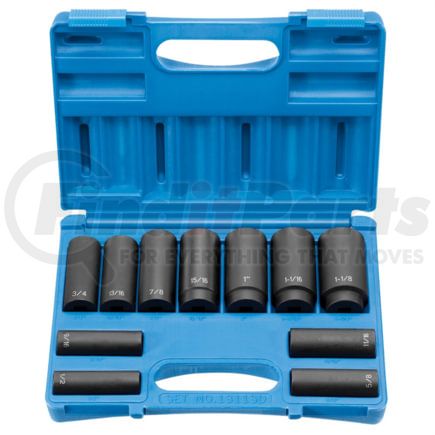 Grey Pneumatic 1311SD 11-Piece 1/2 in. Drive 8-Point SAE Deep Impact Socket Set with Molded Case