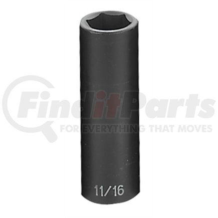 Grey Pneumatic 2022D Socket 1/2" Drive x 11/16" Hex Size, 3.27mm Deep Length, Impact Socket, Type II Shape