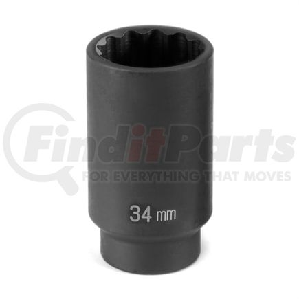 Grey Pneumatic 2134MD Socket 1/2" Drive x 34mm 12-Point, 90mm Deep Length, Impact Socket, Type III Shape