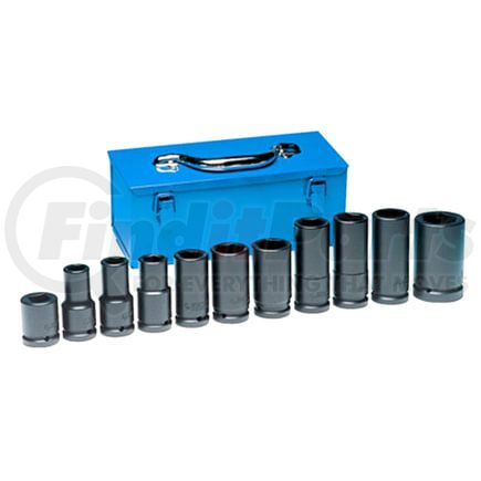 Grey Pneumatic 8032 Socket Set 11-Piece, 3/4" Drive, 3/4" to 13/16" SAE & Metric, Wheel Service Set, with Metal Case