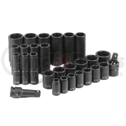 Grey Pneumatic 1328RD Socket Set 28-Piece, 1/2" Drive, 6-Point, SAE, Standard & Deep Length Impact Socket, with Case