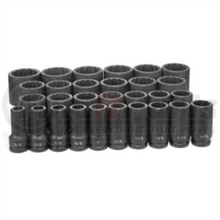 Grey Pneumatic 8129D Socket Set 29-Piece, 3/4" Drive 12-Point, 3/4" to 2-1/2" Deep Length, Impact Socket, with Metal Case