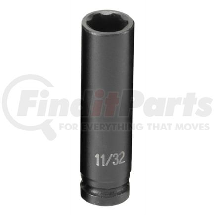 Grey Pneumatic 911DS Socket 1/4" Drive x 11/32" Hex Size, 1.97" Deep Length, Impact Socket, Type II Shape