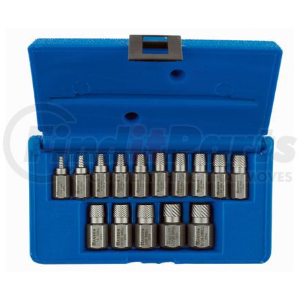 Hanson 53228 Screw Extractor Set 15- Piece 532 Series 1/8" through 9/16" Hex Head Multi-Spline Plastic Case Sets