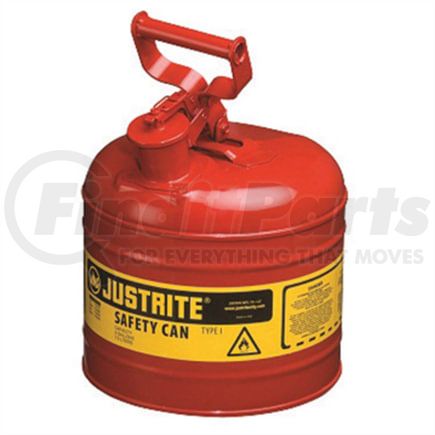 Justrite 7120100 Fuel Can 2 Gallon Steel Safety Can for Flammables, Type I, Flame Arrester, Red