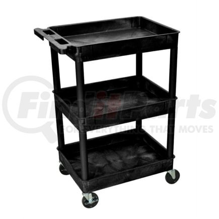 Luxor STC-111B Utility Cart Luxor® STC111 Tray Top Shelf 3 Shelf Plastic Utility Cart 24x18 4" Casters