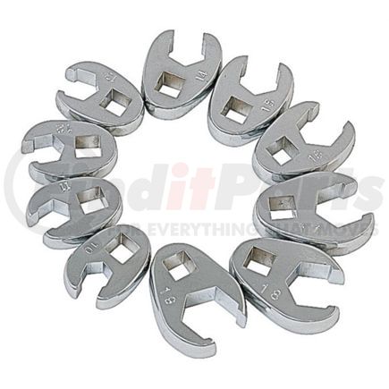 Sunex Tools 9710M Wrench Set 10-PC 3/8 in. Drive Metric Flare Nut Crowfoot Wrench Set in Fully Polished Drop-Forged Alloy
