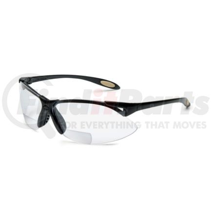 UVEX A952 Safety Glasses, Bi-Focal Readers, +2.50, Sporty Black Frame, Wraparound Clear Hardcoat Lens