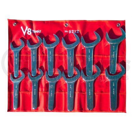 V8 Hand Tools 9212 Wrench Set 12-Pieces Jumbo SAE Service Wrench Set, 1-11/16 Inch to 2-5/8 Inch, Thin Jaw
