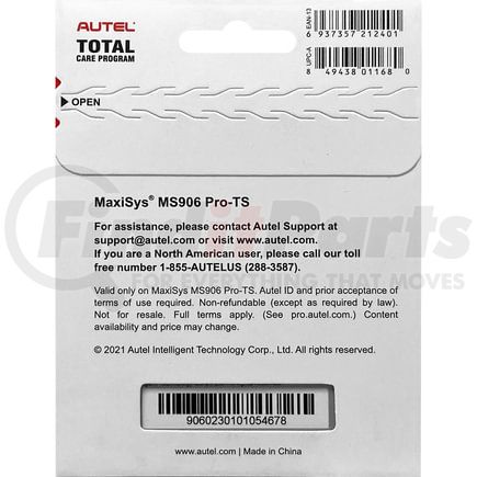 Autel MS906PT1YRUP Software License 1-Year Software Update Extension & Warranty Renewal Card for MS906PROTS Scan Tool