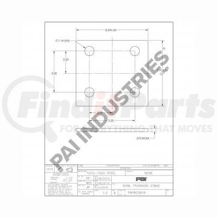 803816 by PAI - Trunnion Plate Shim Spacers