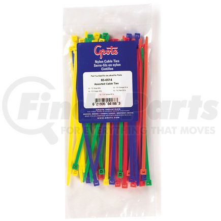 83-6514 by GROTE - Standard Cable Tie Assortment, Assorted Colours, 50 Pk