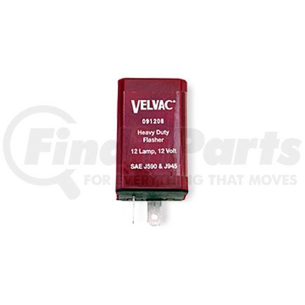 91208 by VELVAC - Electronic Flasher, 2 Terminals, Red, 2-12 Lamp Rating, 70-120 Flash Rate FPM, 25 Amp Rating