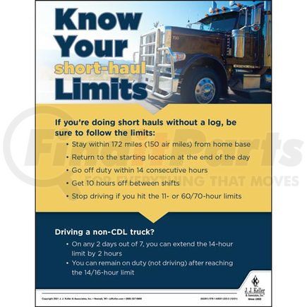 62291 by JJ KELLER - Motor Carrier Safety Poster - Know Your Short-Haul Limits