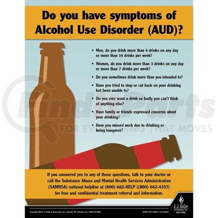 63847 by JJ KELLER - Driver Awareness Safety Poster - Do You Have Symptoms of Alcohol Use Disorder - AUD