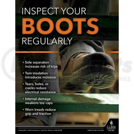 63863 by JJ KELLER - Workplace Safety Training Poster - Inspect Your Boots Regularly