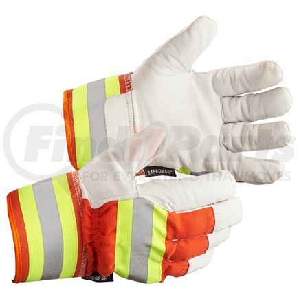 64384 by JJ KELLER - Safegear™ Gloves, Goatskin Hi-Vis Leather, White/Orange/Green, Small, Wing Thumb, Uncoated, Slip On